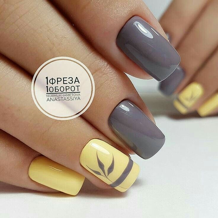 Diseño De Uñas Amarillo Y Gris