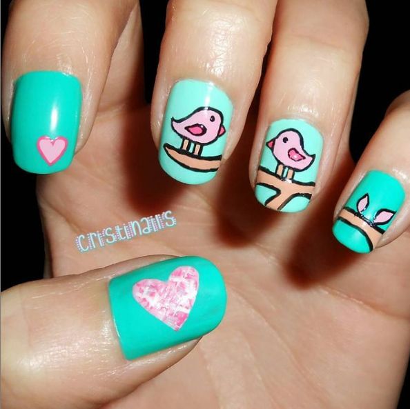 Diseño De Uñas Color Verde Menta Pajarito