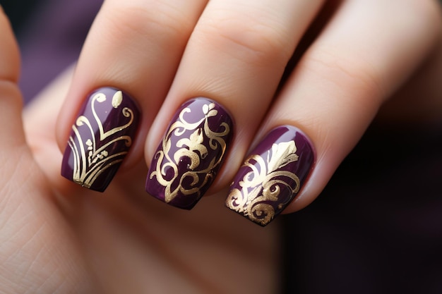 diseno-de-unas-con-dorado-plata-y-morado-2