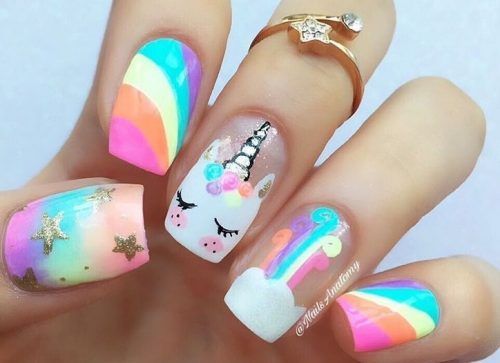 Diseño De Uñas Con Unicornio