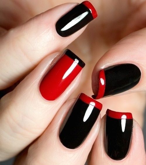 diseno-de-unas-cortas-rojo-con-negro-4