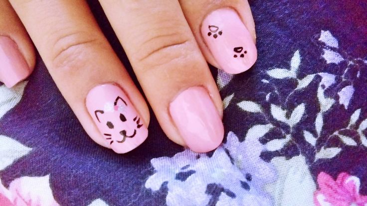 Diseño De Uñas De Gato Rosa