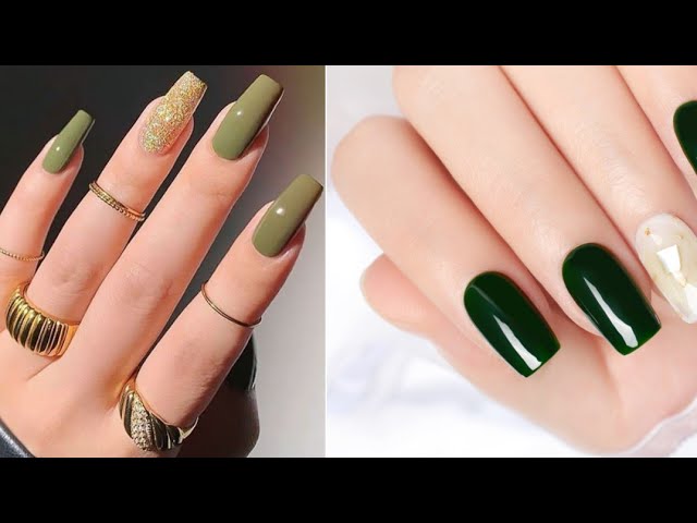 Diseño De Uñas en Tono Verde Militar