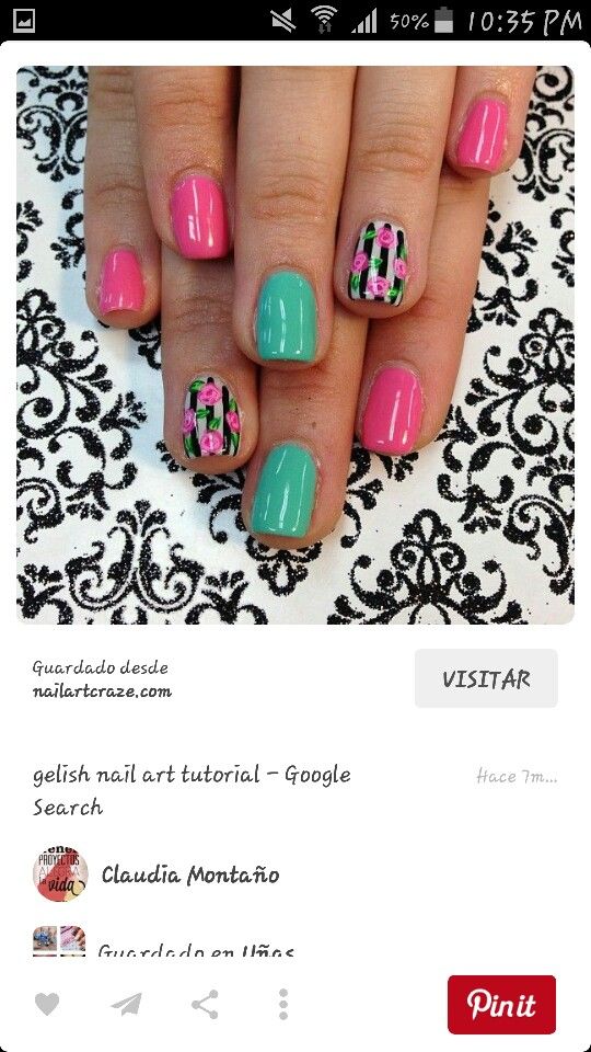 Diseño De Uñas Fiusha Con Verde