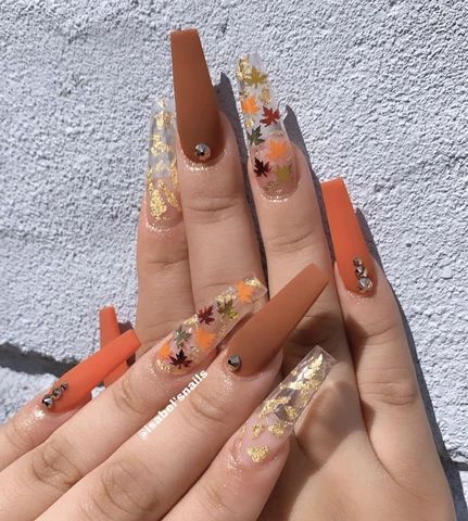 Diseño De Uñas Negro Cafe Y Naranja
