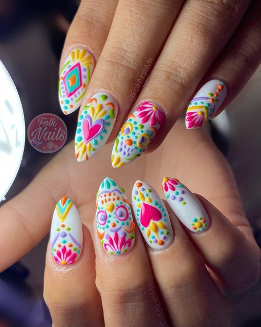 Diseños Altar De Muertos en Uñas Acrilicas