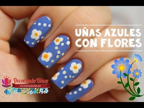Diseños De Uñas Azules Para Niñas Con Flores