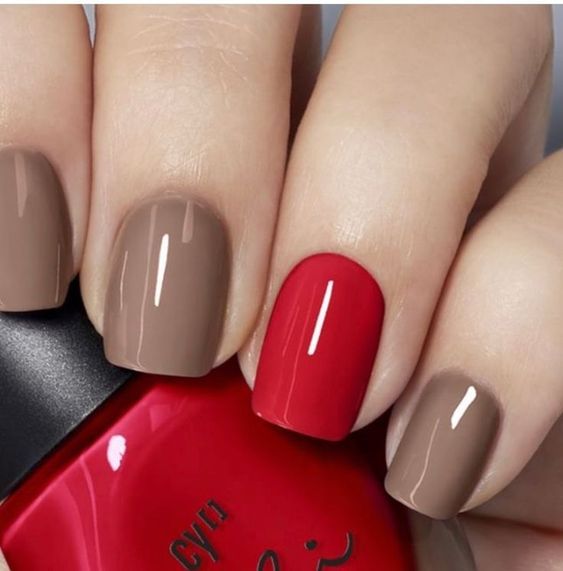 Diseños De Uñas Cortas Faciles Con Rojo Y Cafe