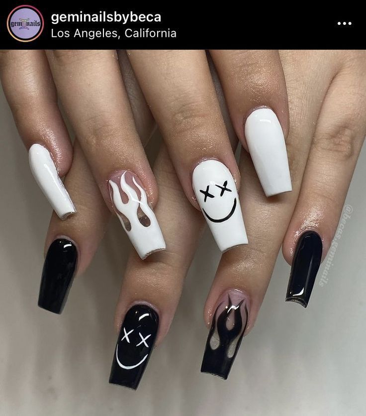 unas-de-acrilico-blancas-con-negro-diseno-los-angeles-2